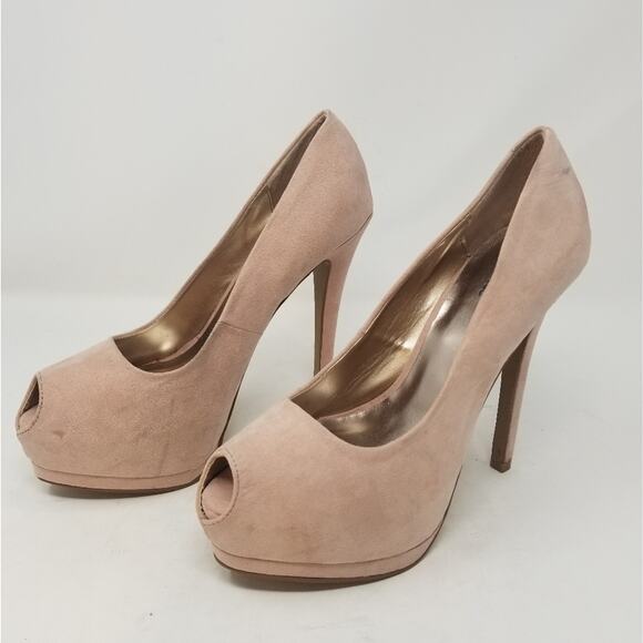 Charlotte Russe Pink Suede Platform Peep Heels 9 - Picture 3 of 12